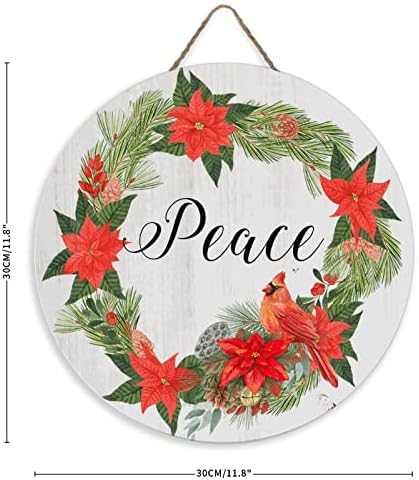 Sign de madeira redonda rústica Paz cardeal vermelho corajas de pássaro positivo placa de madeira sinalização citação de natal rústico