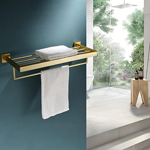 Turros Toalha de toalha de banheiro prateleira de toalha de ouro escovada com toalha de toalha de toalha de aço inoxidável