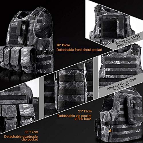 Toyfun Kids Kit Tactical Vest Kit Woodland Camar Combate Assault Coloque Exército/Militar/Polícia Estilo, ajustável e multicolorido