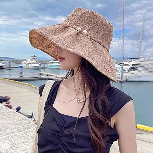Chapéus de sol do sol Sun para mulheres de verão ao ar livre largo chapéu de sol sólido Caps de beisebol de cor sólida para o chapéu de balde de renda para mulheres
