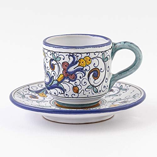 Tholsarte.com - Copa de café expresso de cerâmica italiana e pires ricco deruta blu - xícara pintada à mão, feita na Itália Cerâmica,
