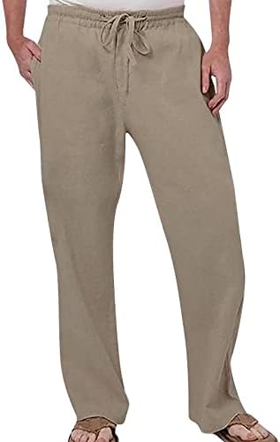 Calça masculina com bolsos mass moda casual cor sólida tente respirável algodão e bolso de linho simples