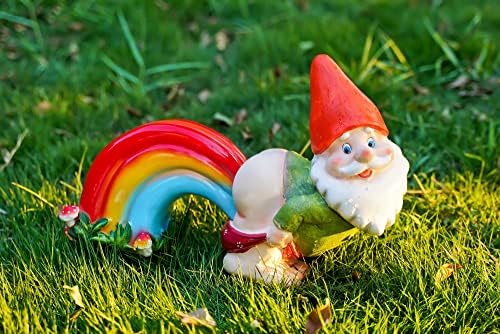 Estátua Gnome do Jardim Udddsr, estatueta engraçada de gnome com luzes LED solares de arco -íris para decoração de arte do jardim do pátio, enfeites de gramado ao ar livre, presentes engraçados para o jardim engraçado - 14