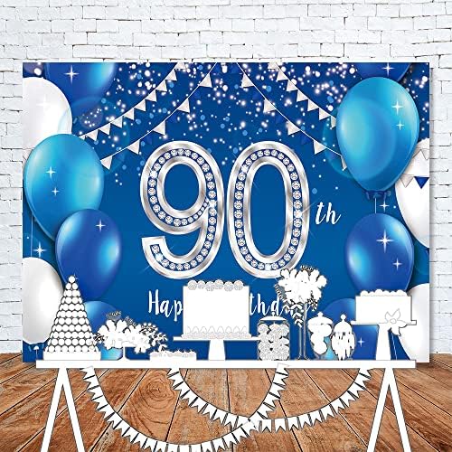 Bellicremas White and Blue 90th Birthday Birthday Balloons Balloons Blue and Silver 90 Aniversário Background Ninety