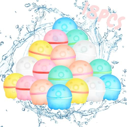 Balões de água reutilizáveis ​​de 18pcs, balões de água se selam com preenchimento rápido, balões de água de silicone bomba de balão