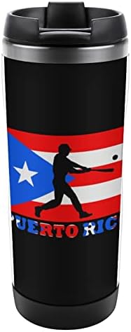 Baseball Porto Rico Flag caneca caneca de aço inoxidável xícara de café isolada com tampa para escritório ao ar livre 12 oz