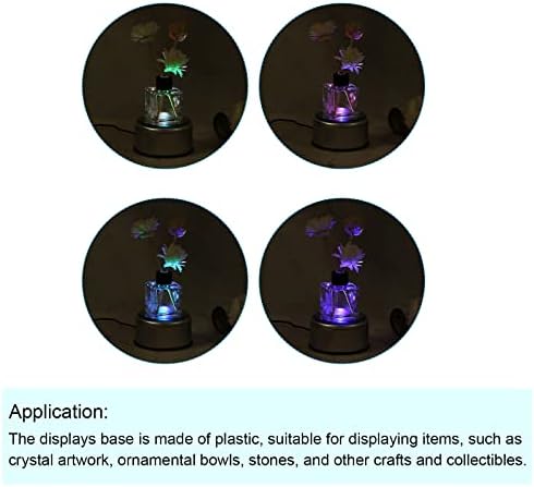 Patikil LED exibe o suporte de base girando 9.2x8.2x4.8cm alimentado por 3 baterias AAA Tom de prata para decoração de obras de arte de cristal de vidro