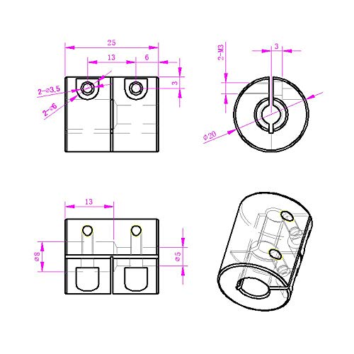 Acoplamento do eixo de BefenyBay, de 25 mm de comprimento de 20 mm de diâmetro, liga de alumínio de 5 mm de 8 mm para a máquina