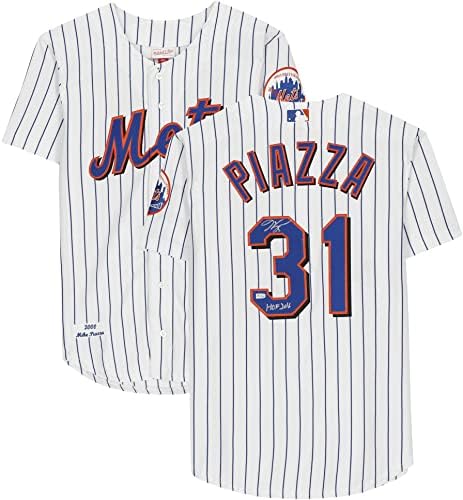 Mike Piazza New York Mets autografou Mitchell e Ness Jersey Authentic com inscrição HOF - camisas MLB autografadas