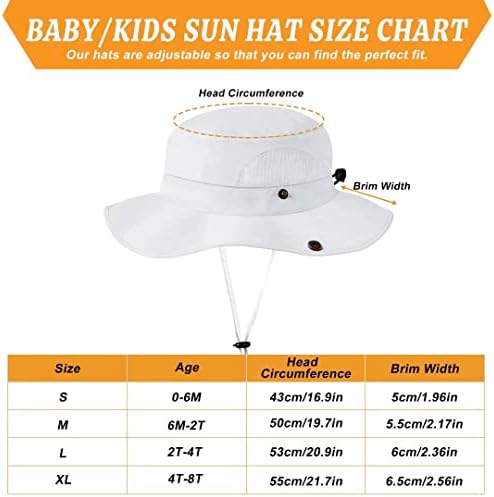 Baby Bucket Sun Hat ， Kids UPF 50 Proteção UV Bom de praia de verão ， Chapéu ajustável de largura com malha para crianças