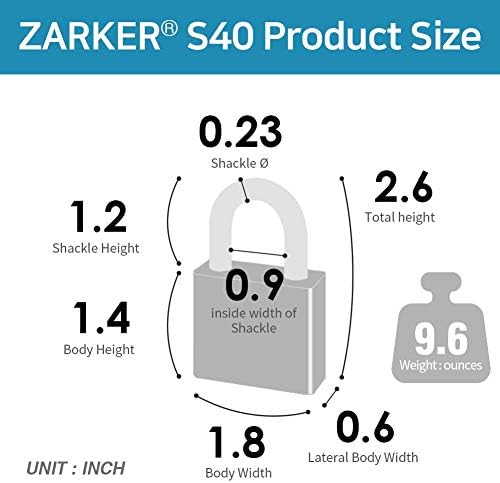 Zarker S40 Corpo de aço inoxidável e cadeado de manilha, anti-ferrugem, 1 pacote
