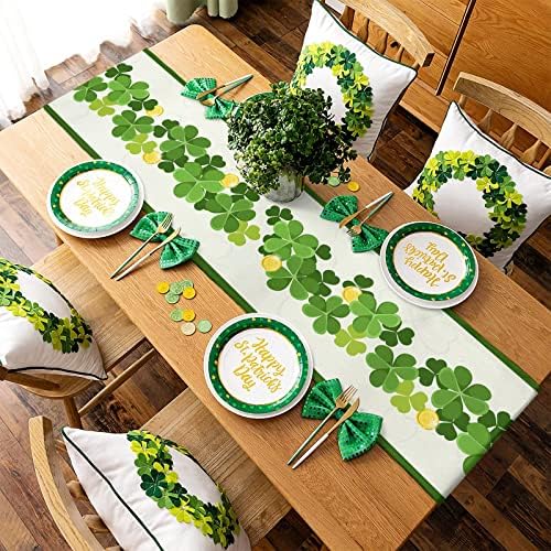 Correntes de mesa de São Patrício de São Patrício, 90 polegadas de comprimento, trevos verdes Luckys Table Runner Farmhouse