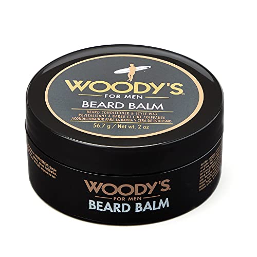 Balm de barba de 2 em 1 de Woody para homens, condicionador de barba e cera de estilo, com mistura de óleo de coco, Panthenol e cera de abelha de 2 onças, 1 pacote