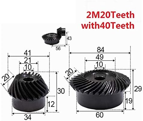 Zhengguifang ZGF-BR 2PCS 1: 2 engrenagem de chanfro 2 módulo 20 dentes + 40t Hole 10mm 90 graus Drive Comtuation Gears Rack