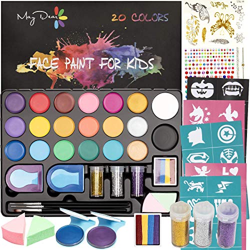 Maydear 20 cores Kit de pintura de rosto profissional e 12 pcs pincéis de tinta