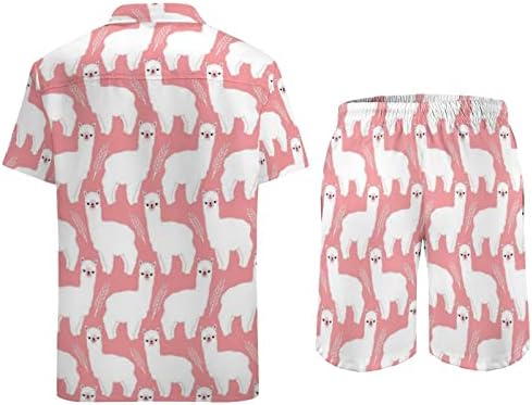 Lhama rosa alpaca homens 2 peças defina havaiana botão de manga curta calças de praia