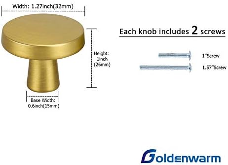 Goldenwarm de 6 pacote de gabinete de ouro alças de latão escovado puxadas de 4 polegadas para gavetas hardware de cozinha de ouro com 10 pacote de gabinete de latão escovado botões de cômoda de ouro maciço