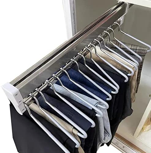 Haste de armário de guarda-roupa deslizante-haste de tubo de guarda-roupa extensível, rack de calça com 2 trilhos, organizador