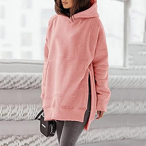 PRDECEXLU Apreselação de moda de moda Túnica de túnica de inverno Moletas de manga comprida Solas laterais Slit Polyester