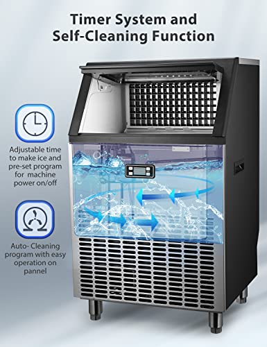 Máquina de gelo comercial da fabricante de gelo Auto-limpo, 105 cubos por rodada em 11-18 minutos 200 libras/24h 48 libras de armazenamento,