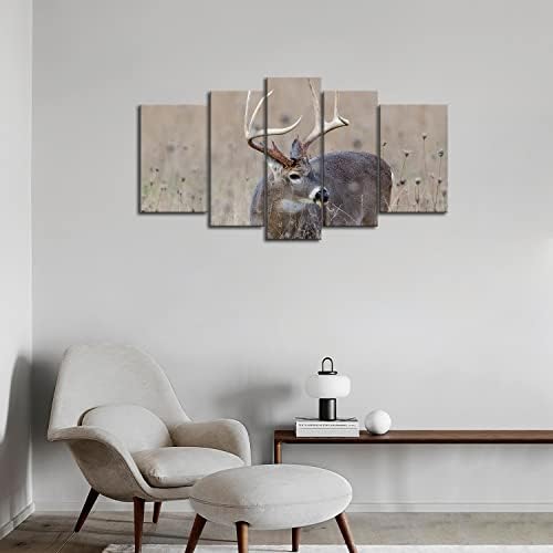 5 painéis de parede de parede whitetail cervo buck em um campo de neblina pintando a imagem imprimida na tela imagens de animais para decoração de decoração de decoração