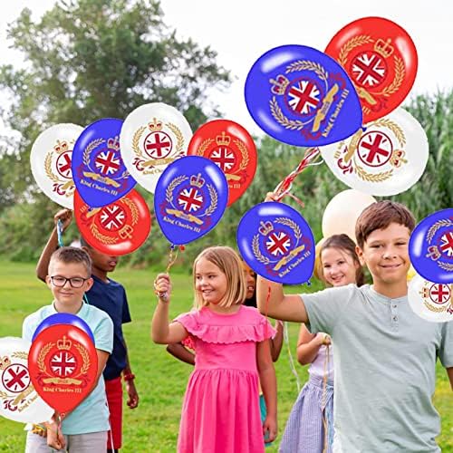 Balões do Partido da Coronação do Rei Doefo Carlos III | Balões de látex de Partido Tema Royal 12pcs para 2023 King Charles III Decoração de Partido de Coronação - 12 polegadas Bandeira UK King Crown Ballons