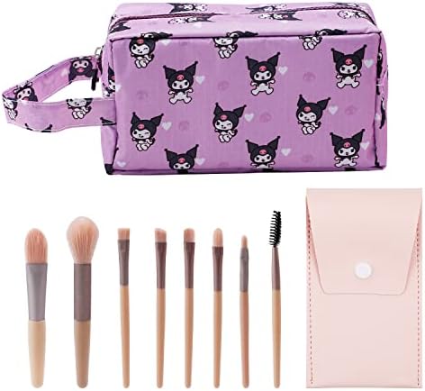 Bolsa de maquiagem de gatinhos de desenho animado U-C-CHYTY com maquiagem de maquiagem de luxuoso ponto de cosméticos case 8 pcs pincel cosmético kawaii saco de capacidade para mulheres menina-6