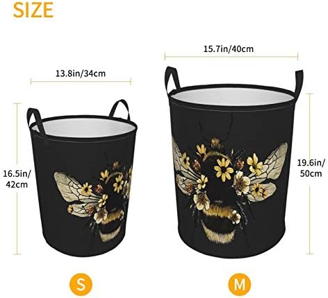 Cestas de lavanderia de abelha fofa kiuloam, tecido de cesto de quarto com tecido oxford à prova d'água com alça de pano dobra