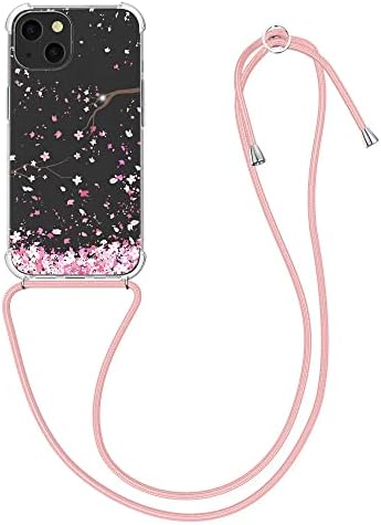 Caixa Crossbody Kwmobile Compatível com Apple iPhone 13 Case Strap - Cherry Blossoms Pink/Brown escuro/transparente