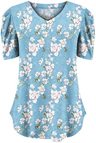 Blusa de algodão Mulheres Manga curta de manga curta 2023 Deep V Gráfico de pescoço Peony Imprima camiseta casual floral