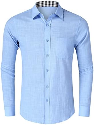 Homens, camisa de vestido xadrez casual leve, camisetas de botão sólido para baixo