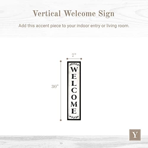 Young's Inc. Wood Vertical Welcome Sign - 30 ”H x 7” W - Fazenda de decoração para casa - Sinal de madeira para uso interno