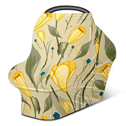 Tampa de assento de carro para bebês folhas verdes de tulipa amarelo tampa de enfermagem retro capa de carrinho de cachecol de