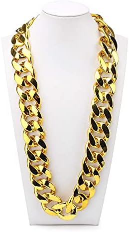 Hip Hop Golky Gold Chain 2 Pack, colar de ouro plástico de 32 polegadas 80s 90s Punk Turnover Colar Men Acessório de fantasia para