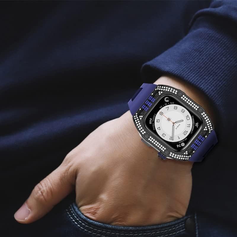 Eeomoik Luxury Diamond Case para Apple Watch Band 45mm Series 8 7 6 Aço inoxidável para a série Iwatch 6 5 4 SE 44mm DIY Kit