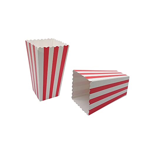 24 PCs Pipcorn Boxes Mini Paper Popcorn Box Cardboard Popcorn Container para Party, White/Red Stripes