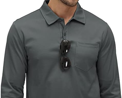 Pólo masculino rdruko com bolso de manga comprida rápida seca ao ar livre camiseta de colarinho de golfe ao ar livre