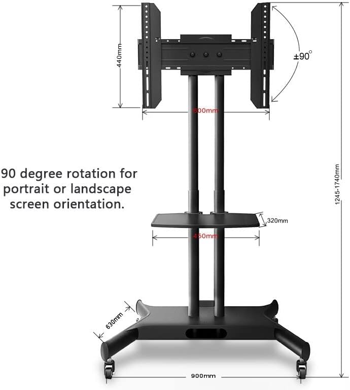 N/A Mobile TV Cart Giration Stand Stand Monitor para 32-65 Stand TV Classificação de 50 kg com suporte de áudio
