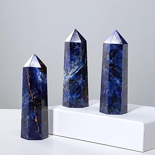 WGPHD Meditação Página inicial 1PC Natural Gemstone Sodalite Crystal Point Polido Quartz Azul Obelisco Energia Cura de Pedra ornamentos domésticos