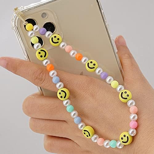 Vccknb jóias miçangas de telefone correias de telefone y2k estilo colorido telefone de miçanga smiley rosto mal
