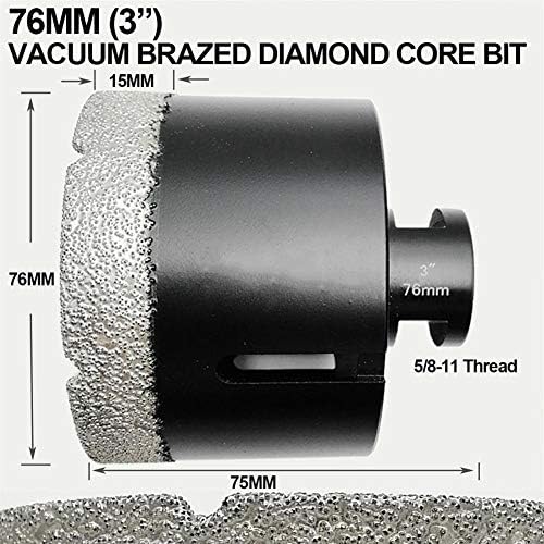 XMEIFEI PEÇAS BIT BIT BIT 3 A vácuo diamante Bits de perfuração seca com 5/8-11 Diâmetro de conexão 76mm para porcelana Mábula de mármore Pedra de broca longa broca