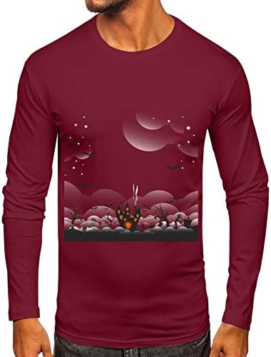 Camisetas masculinas de Halloween ZDDO, festa casual de festa assombrada de manga longa e engrenagem de exercícios de exercícios de fit