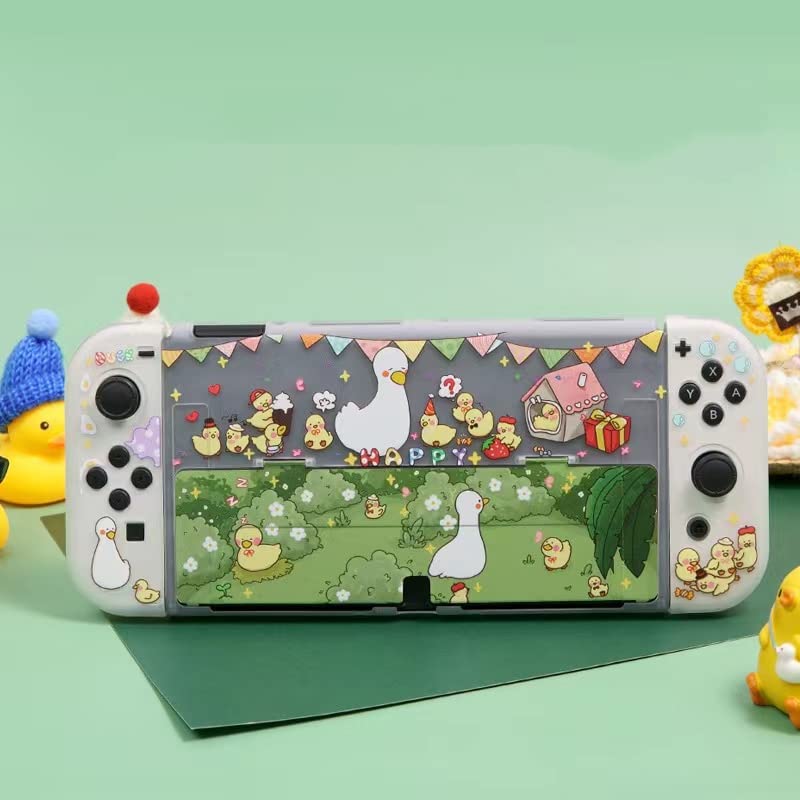 Caso de pato feliz enfily compatível com Nintendo Switch OLED, capa de caixa ancorável, estojo ergonômico de aderência à tpu mole para JoyCon, Sparkle Skin Set