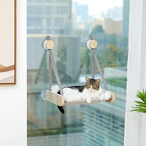 Pequlti Cat Tree Tower Modern Cat para gatos internos com poleiro de janela de gato pequlti, rede de janela de gato