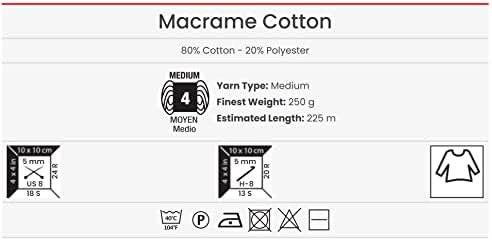 Cores harmoniosas do algodão de Yarnart Macrame, artesanato exclusivo de macram 8,80 oz, 246,06 jardas 80% de macram