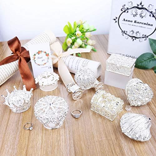 Yu Feng Silver Crown Binket Caixas de bugigangas com articulação strass colecionáveis ​​Caixa de anel de jóias decorativas