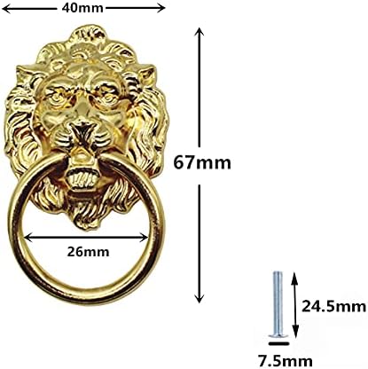 6 Macacia de gaveta de gaveta Cabinete da cabeça do leão maçaneta com anel de gaveta 1,57 x 2,64 polegada anéis de