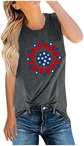 Womens fofa anão anão American Flag Star Tank Tops 4 de julho Dia da Independência Dia Comfy Graphic Sleesess Tees de