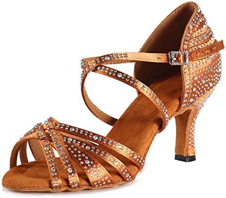 Sapatos de dança latina femininos de Hiposeus com shinestones Ballroom Party Tango Sapatos de desempenho alto 7,5 cm, Modelo L377, Bronze, Modelo L377, US 7.5