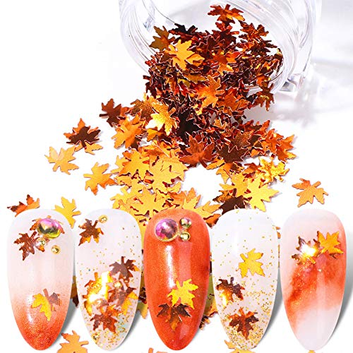 Adesivos de arte de outono bffy lantejas de arte unhas de pregos decorações de suprimento de manicure acessórios 1 caixa gradiente de outono bordo folha de lantejoulas de unha fina